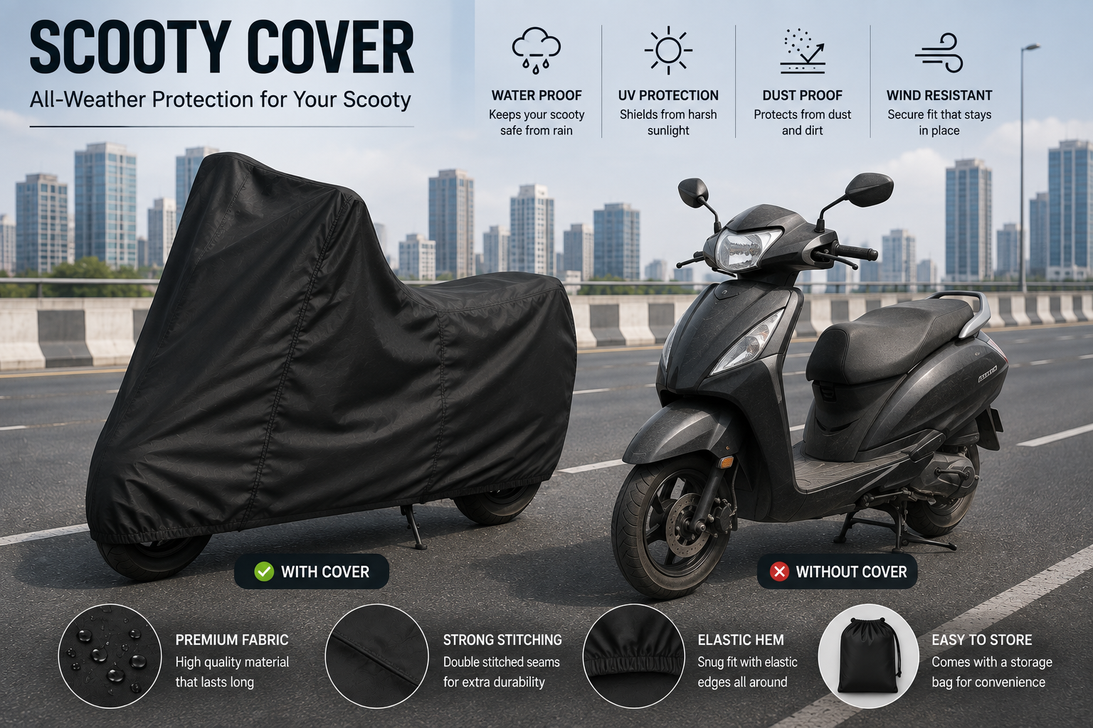 Waterproof & Dustproof Scooty Cover in Parachute Fabric