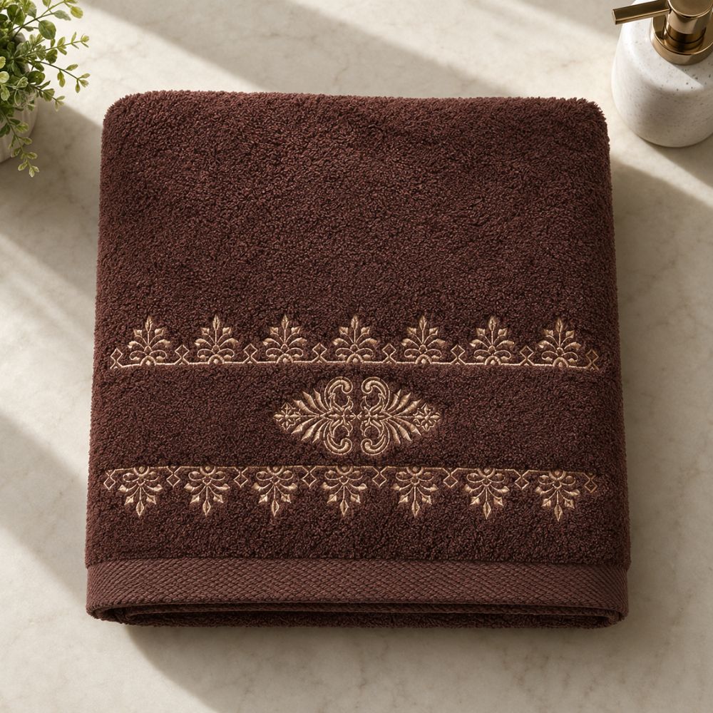 Brown 3-Piece Combed Embroidered Towel Set