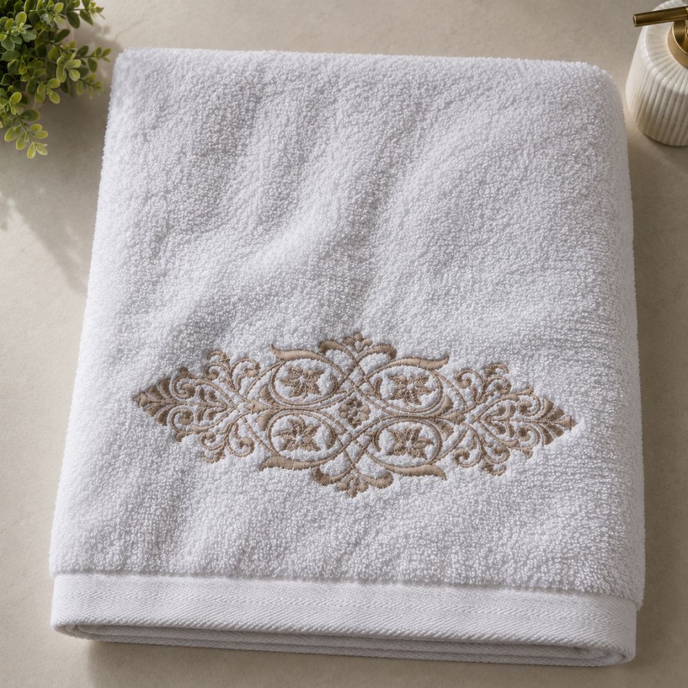 White 3-Piece Combed Embroidered Towel Set