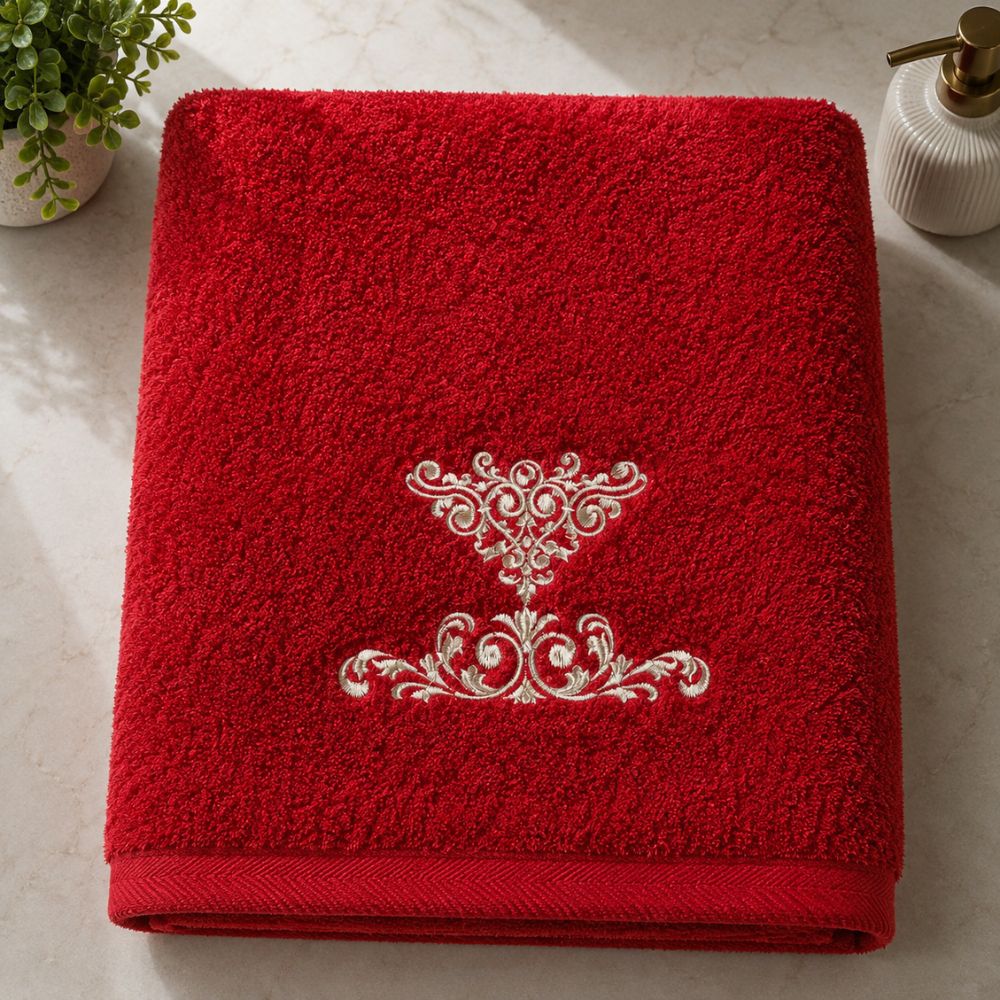 Red 3-Piece Combed Embroidered Towel Set