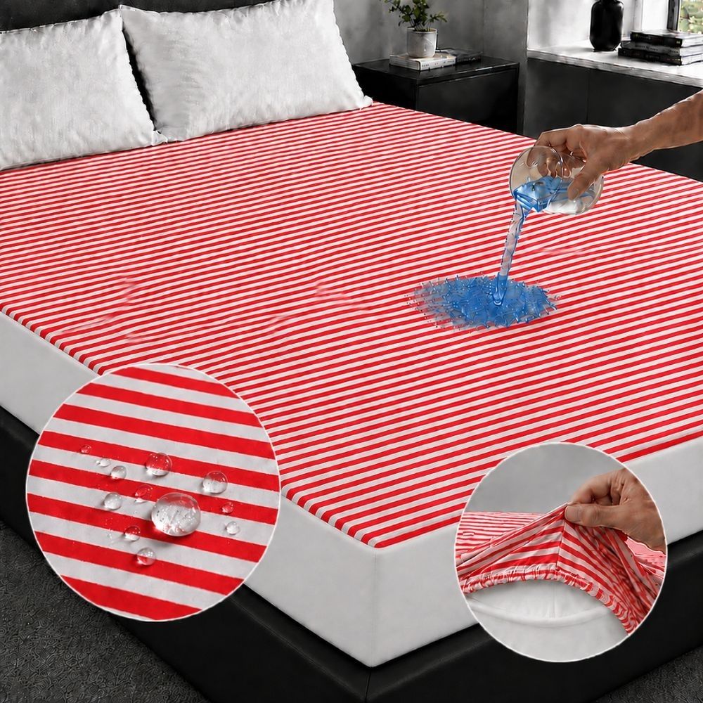 Terry Towel Waterproof Mattress Protector With Elastic Fitting – Red