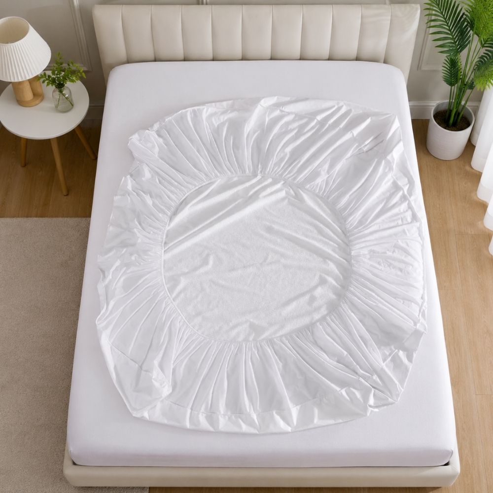Terry Towel Waterproof Mattress Protector With Elastic Fitting – Red