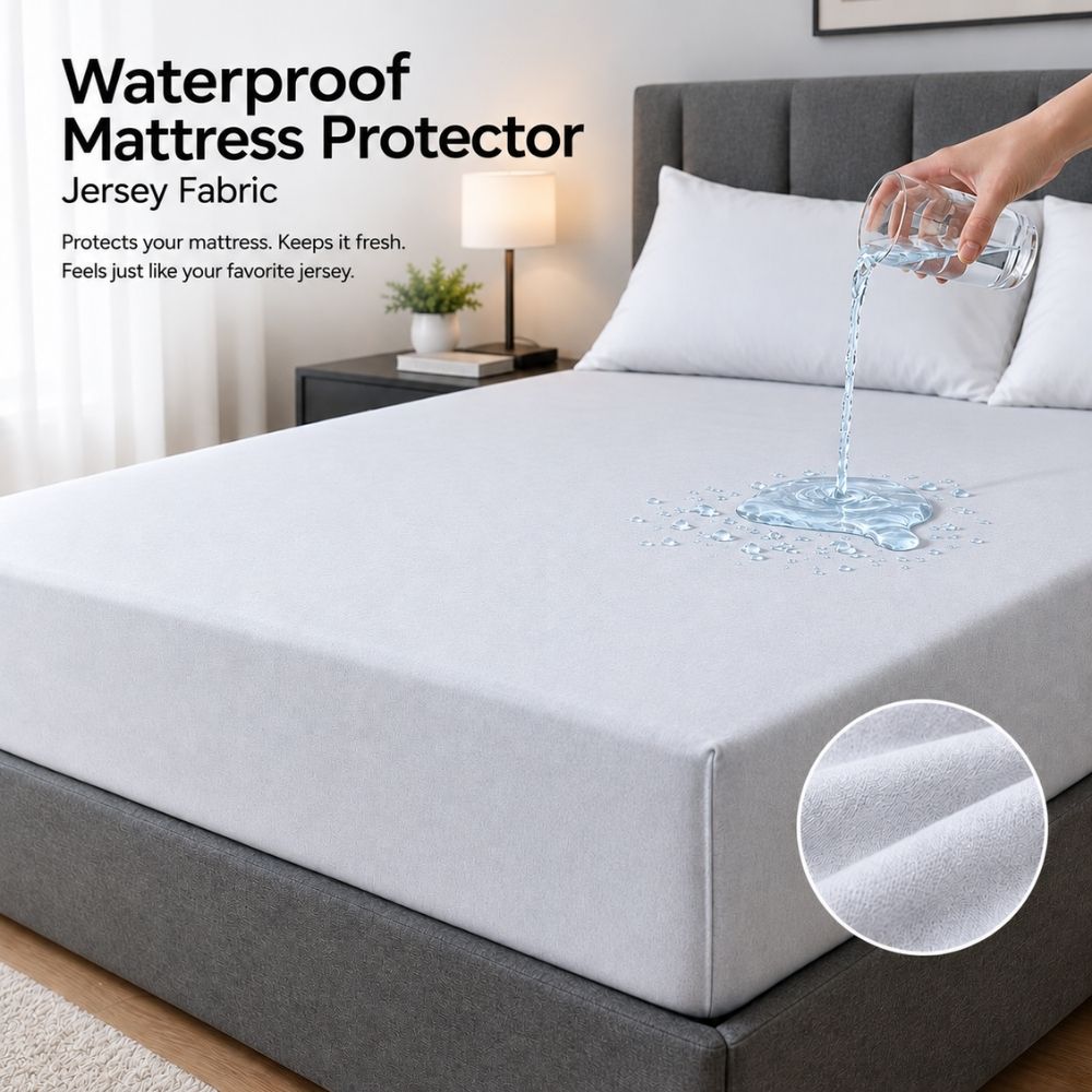 Waterproof Poly Cotton Jersey Mattress Protector in White with Deep Elastic Fitting