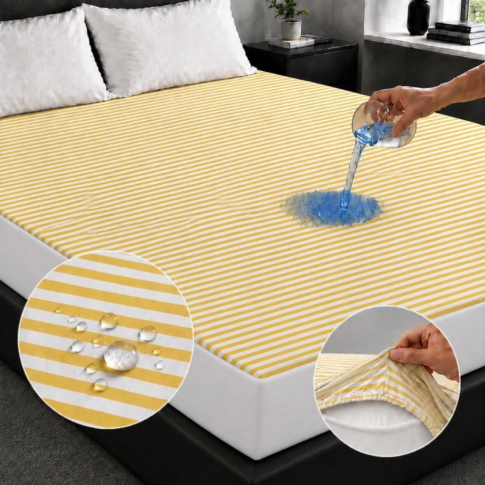 Terry Towel Waterproof Mattress Protector With Elastic Fitting – Yellow