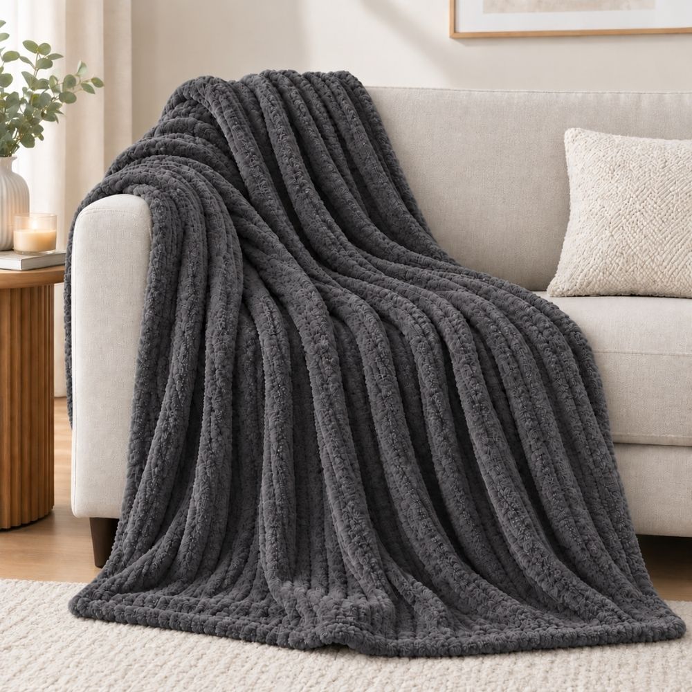 Flannel Moonlight Dark Gray Winter Blanket - Soft Mink Fleece Throw