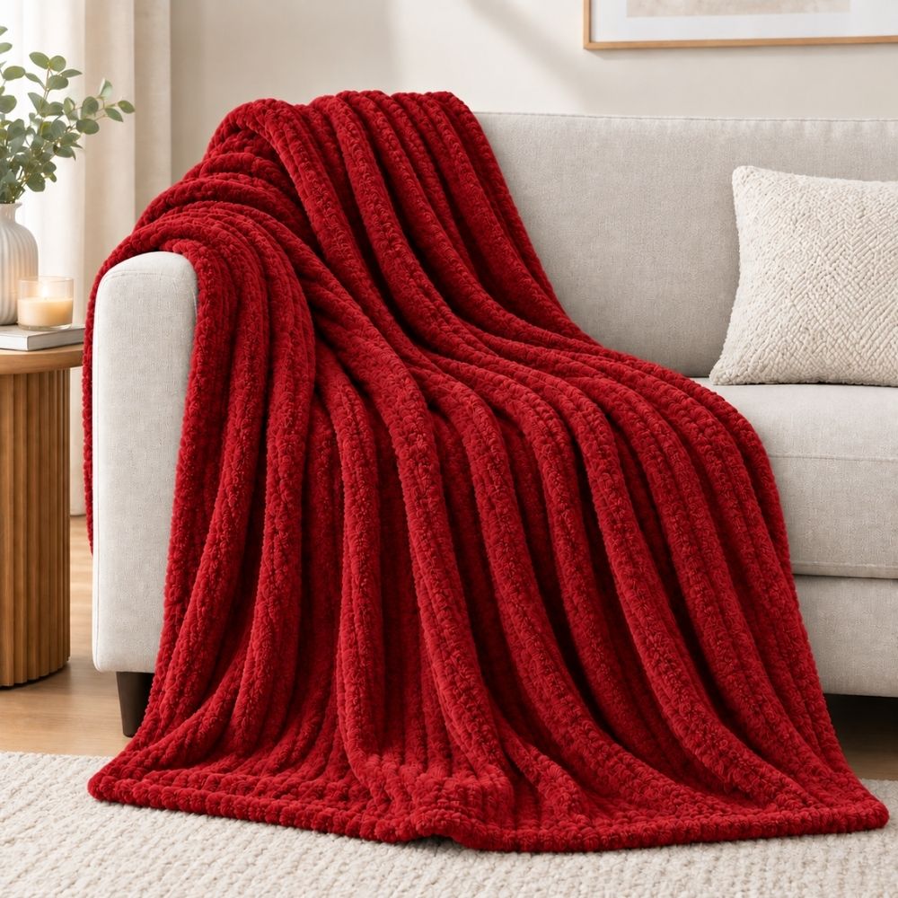 Flannel Moonlight Red Winter Blanket - Soft Mink Fleece Throw