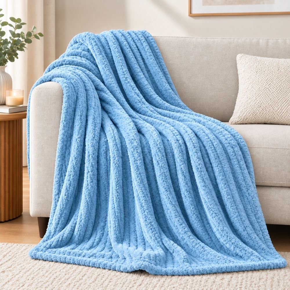 Flannel Moonlight Sky Blue Winter Blanket - Soft Mink Fleece Throw