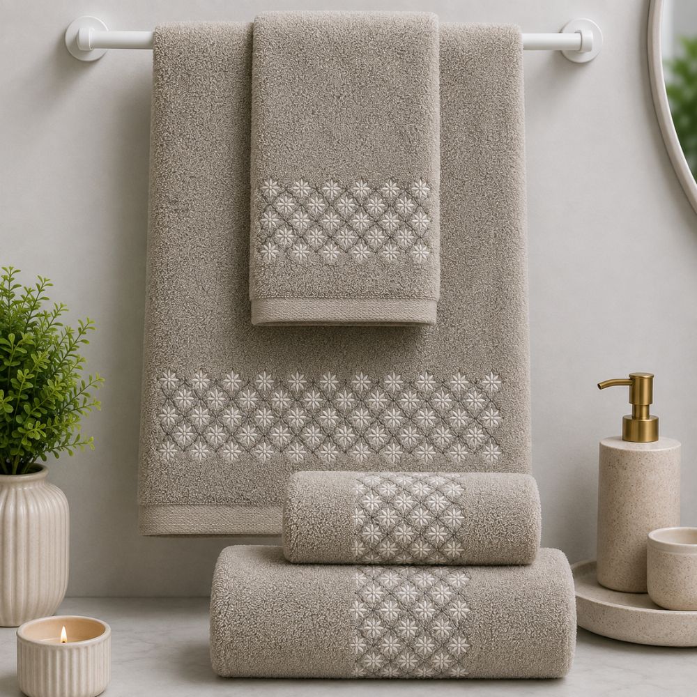 Wind 3-Piece Combed Embroidered Towel Set