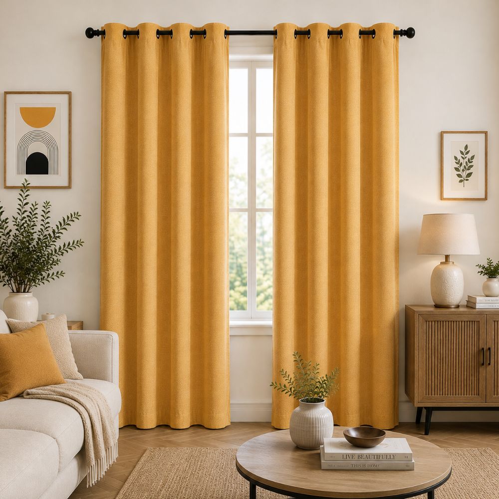 Premium Velvet Curtain for Bedrooms & Living Rooms - Yellow