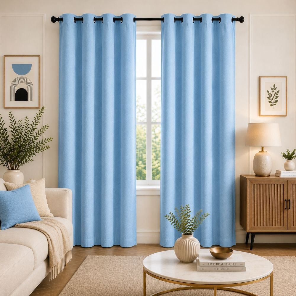 Premium Velvet Curtain for Bedrooms & Living Rooms - Sky Blue