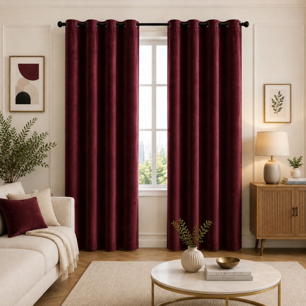 Premium Velvet Curtain for Bedrooms & Living Rooms - Maroon
