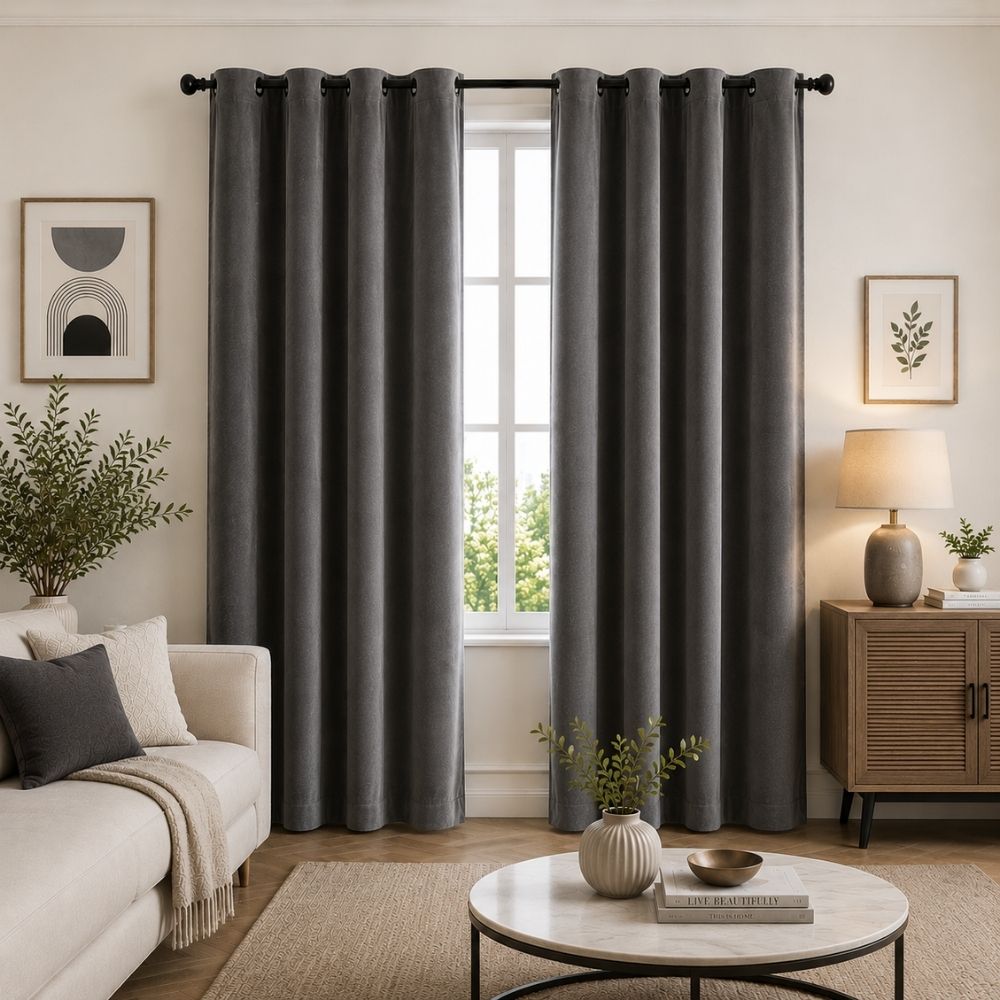 Premium Velvet Curtain for Bedrooms & Living Rooms - Dark Gray
