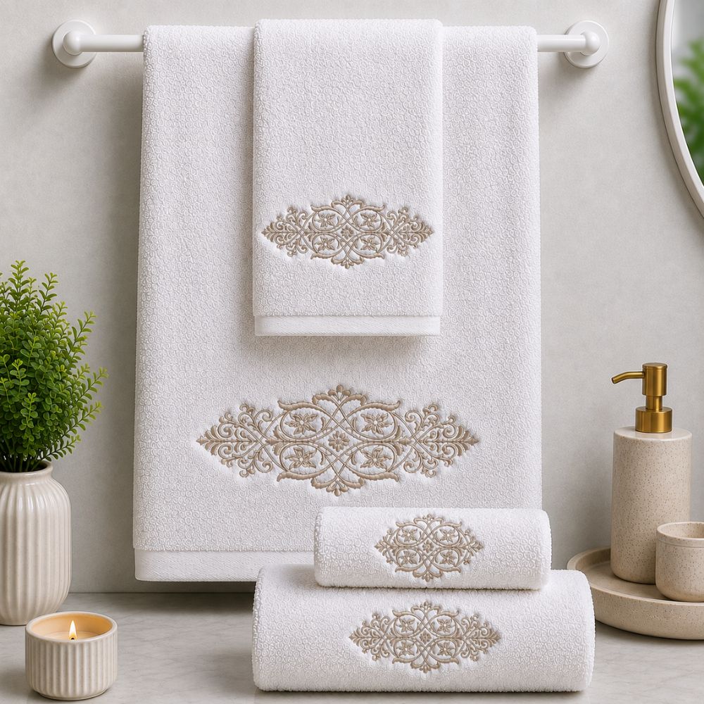 White 3-Piece Combed Embroidered Towel Set