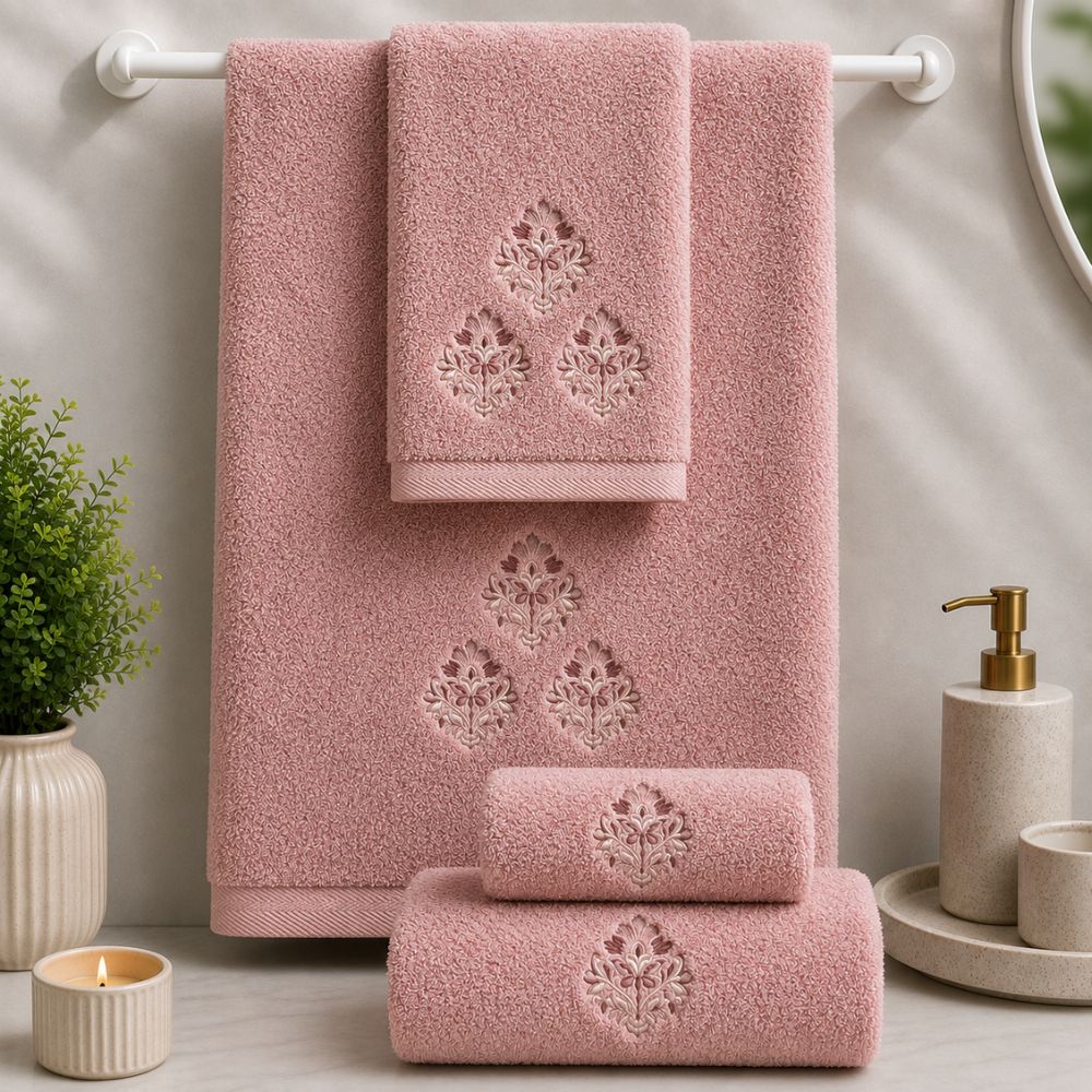 Petal Pink 3-Piece Combed Embroidered Towel Set