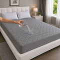Quilted Waterproof Mattress Protector Color With Elastic Fitting - GRAY