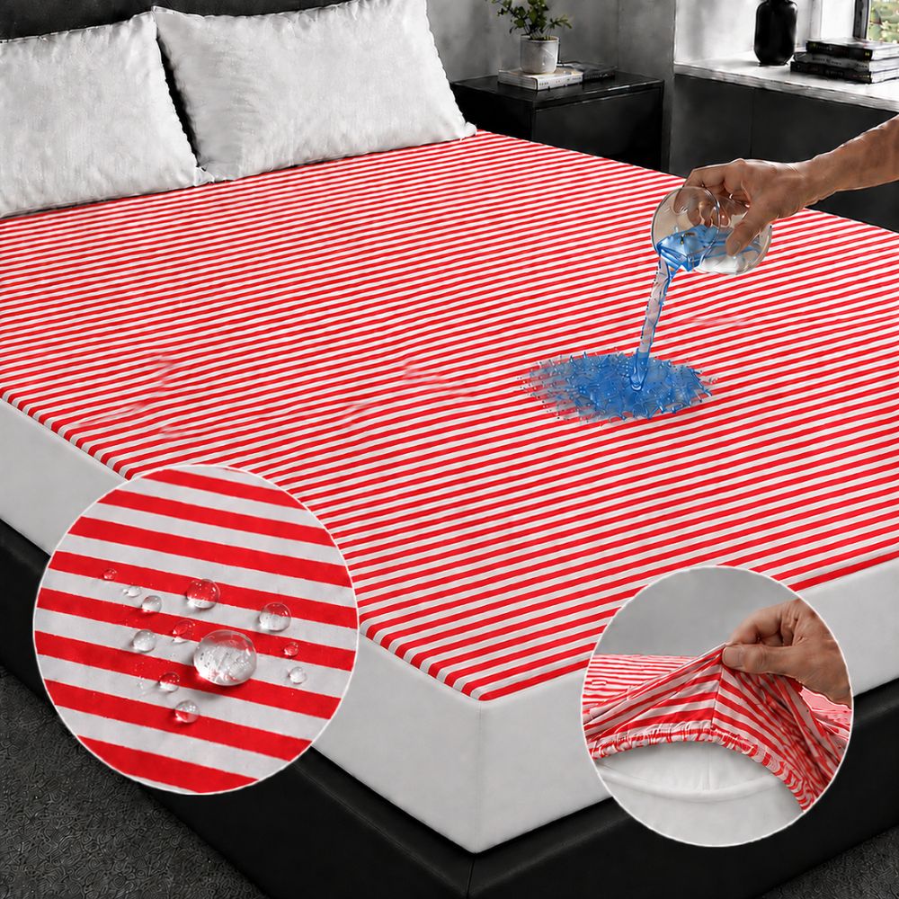Terry Towel Waterproof Mattress Protector With Elastic Fitting – Red