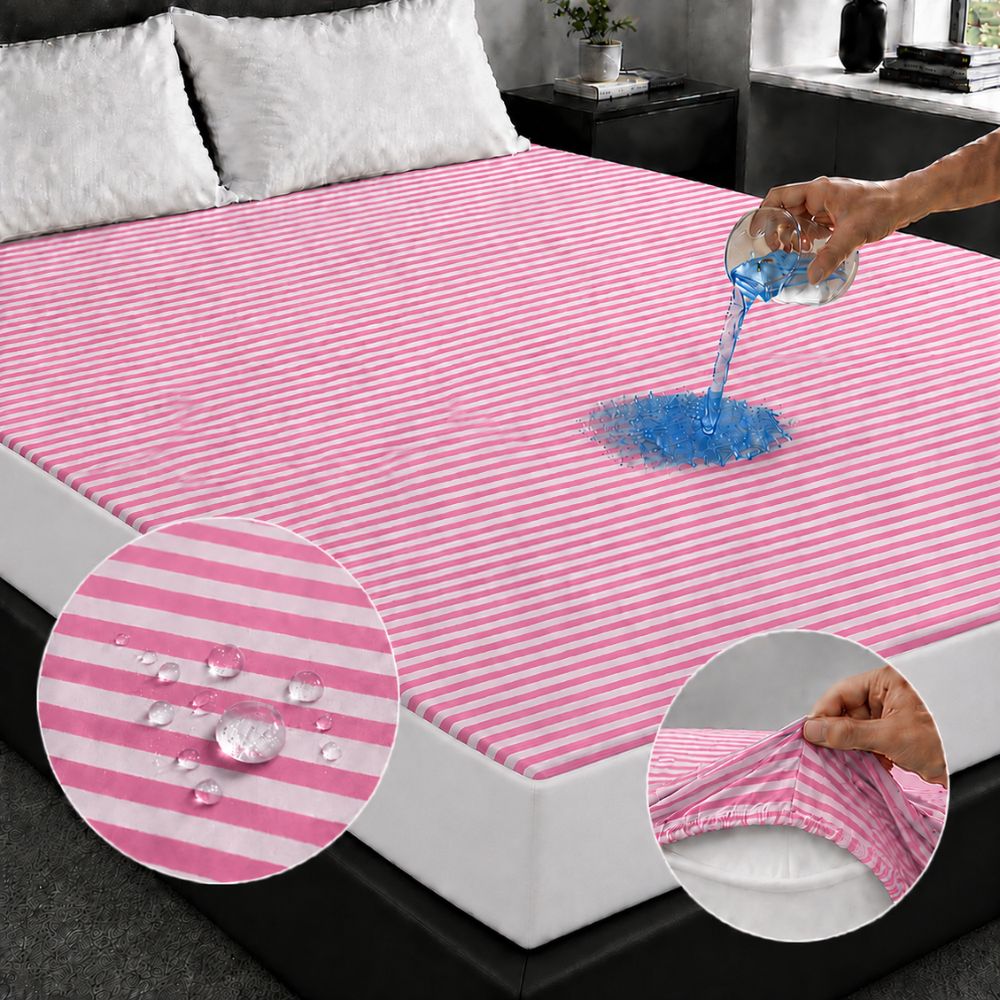 Terry Towel Waterproof Mattress Protector With Elastic Fitting – Pink