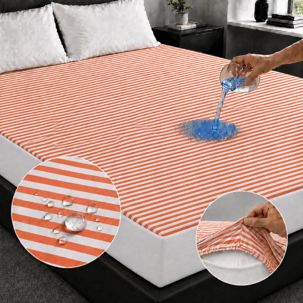 Terry Towel Waterproof Mattress Protector With Elastic Fitting – Orange